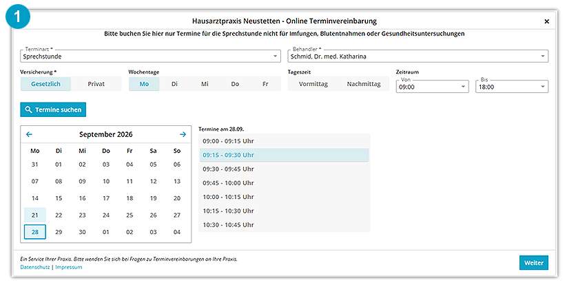 Online-Terminvergaben bei den LandDocs Neckar - Erklärungsbild